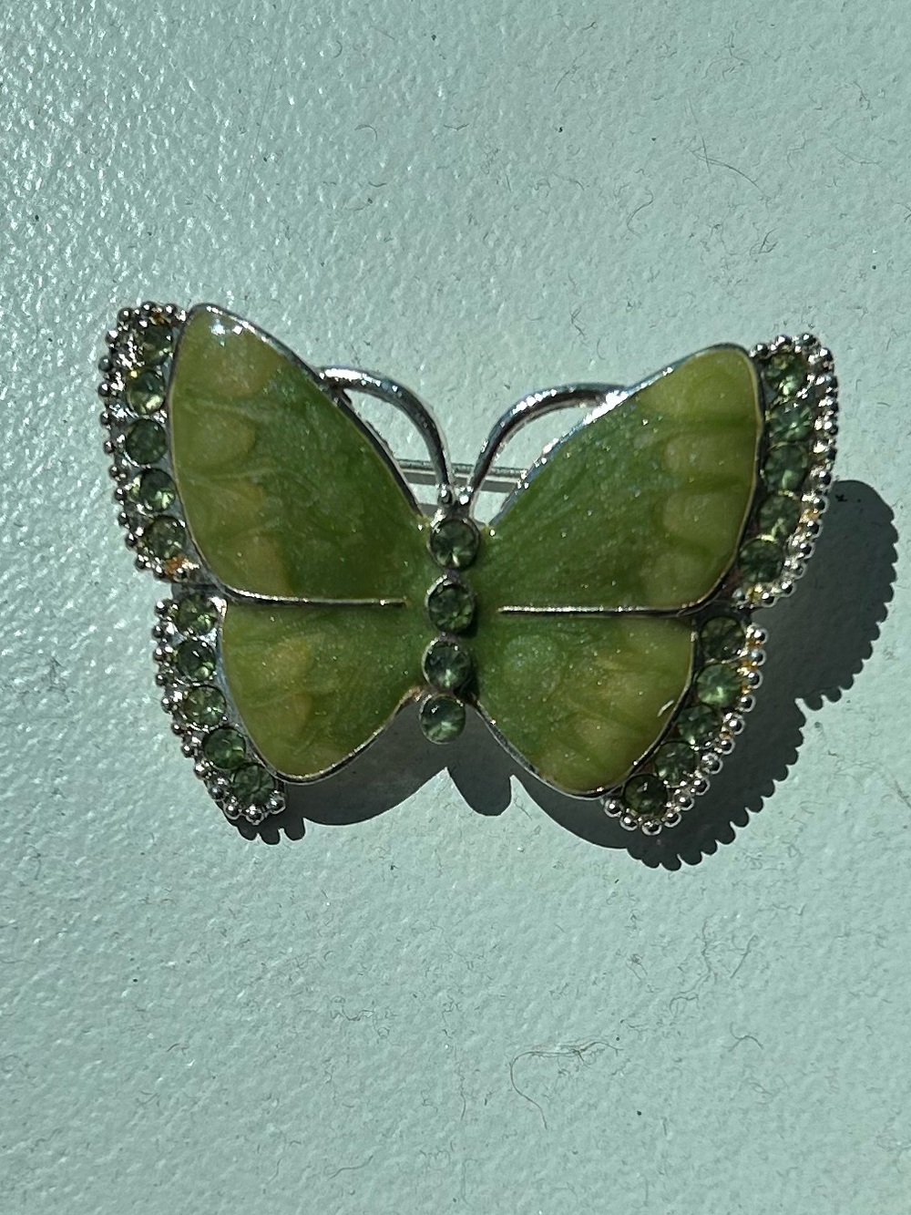 Elegant Green Butterfly Brooch with Rhinestones